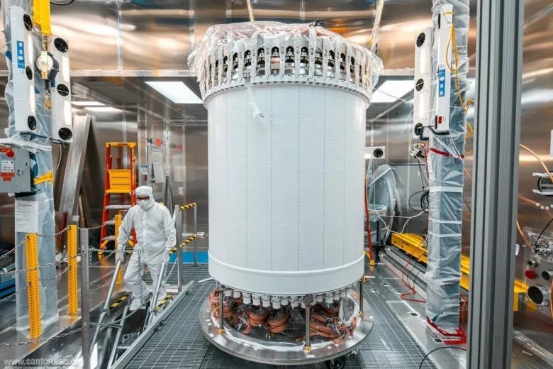 Historic search for huge missing piece of the universe turns up negative The LUX-ZEPLIN main detector in a surface lab before installation underground